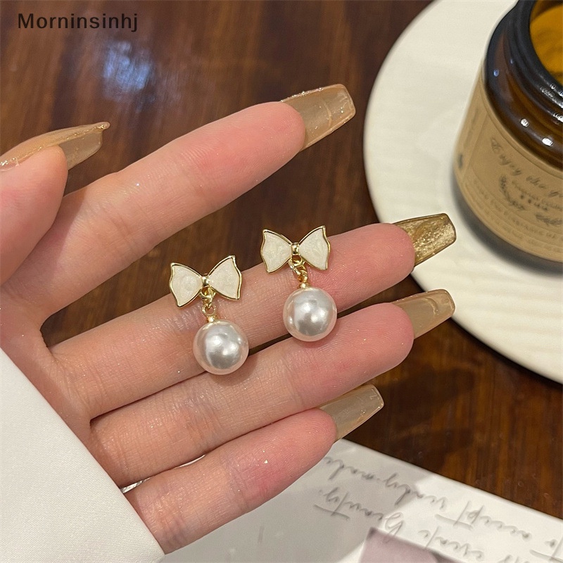 Mornin Fashion Wanita Kepribadian Sederhana Indah Temperamen Anting Busur Simpul Shell Mutiara Anting Perhiasan id