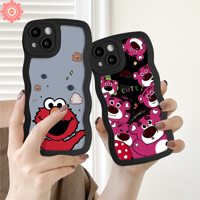 Kartun Lucu Sesame Street Case Kompatibel Untuk IPhone 7Plus 11 13 14 12 Pro Max XR X 7 6s 8 6 14 Plus XS Max SE 2020 Lovely Strawberry Bear Manyo Lembut Bergelombang Tepi Casing Ponsel Cover