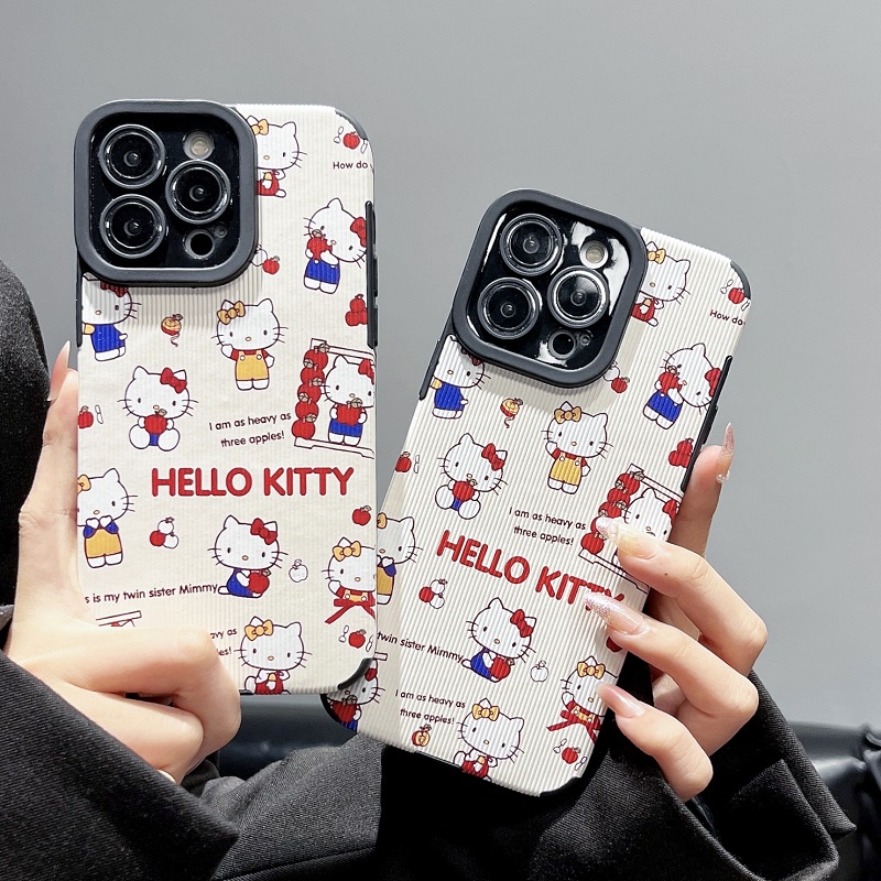 IPHONE Untuk Iphone14 13 12 11 Pro Max X XR XS Max7 8 Plus Kartun Lucu Hello kitty Tekstur Vertikal Pelindung Kulit Soft case