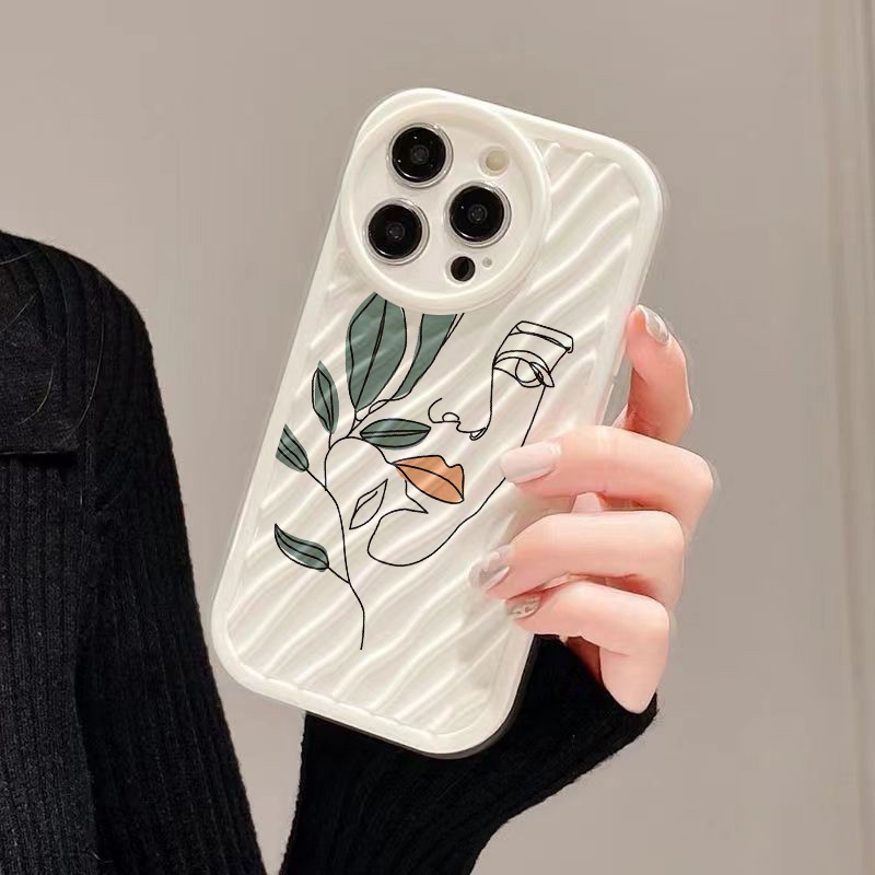 IPHONE Leaves Girl Water Ripple Phone Case Kompatibel Untuk Iphone11 13 12 14 Pro Max14 Plus XR X XS MAX 7Plus 8Plus 7 8 SE 2020 2022 Sarung Tahan Guncangan