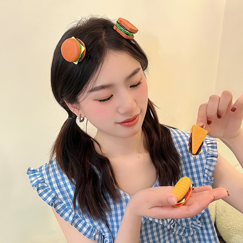 Kreatif Lucu Simulasi Makanan Hamburger Kentang Goreng Mini Rambut Klip Gadis Lucu Jepit Rambut