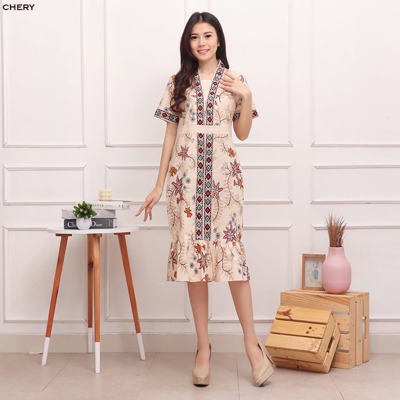 Evercloth Chery Dress Batik Modern Wanita Gaun Terusan Jumbo