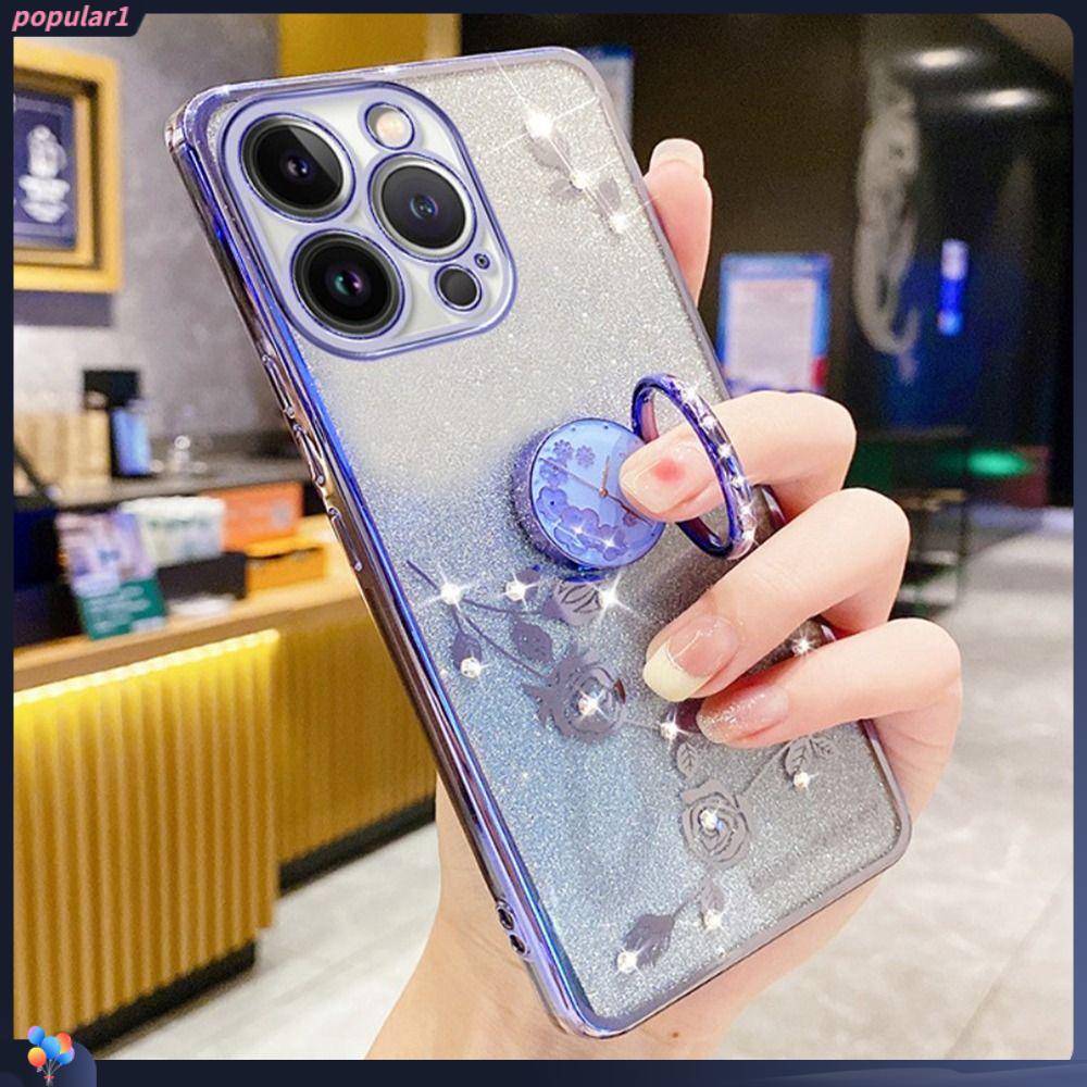 POPULAR Untuk 14pro Max Case Flower Pretty Purple Gilter Sparkly Bling Heavy Duty