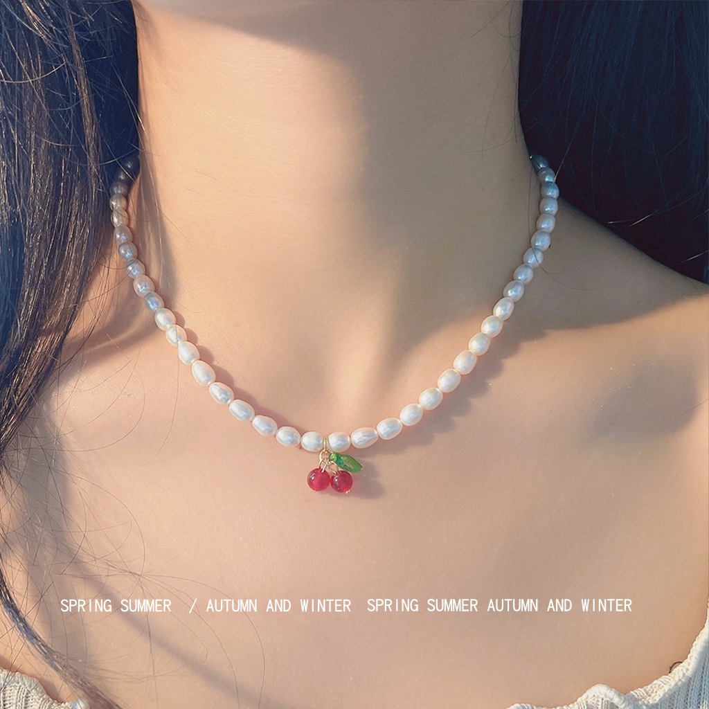 {Cherry Garden} Gaya Pengadilan Prancis Kalung Mutiara Air Tawar Cherry Mewah Ringan Lembut Elegan