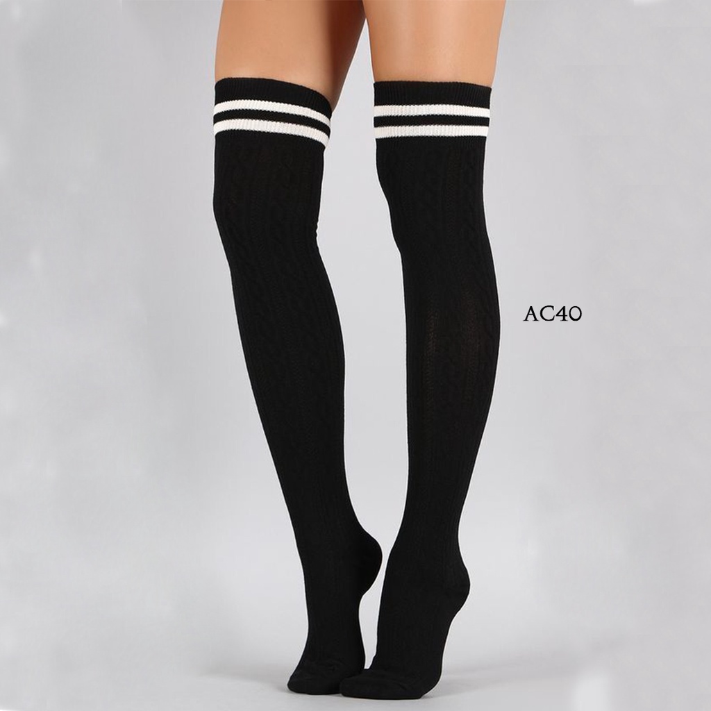 Kaos Kaki Panjang Halus Garis Garis Hitam AC40