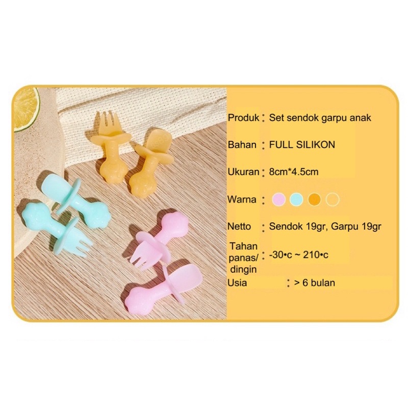 SafeSpoon Set Paket Travel Sendok Garpu Anak dengan Silikon Food Grade Bebas BPA untuk Keamanan Bayi