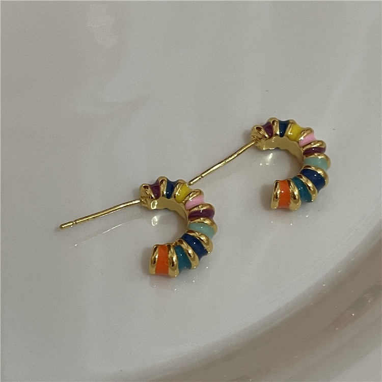 Aksesoris Anting Hoop Warna-Warni Retro Modis