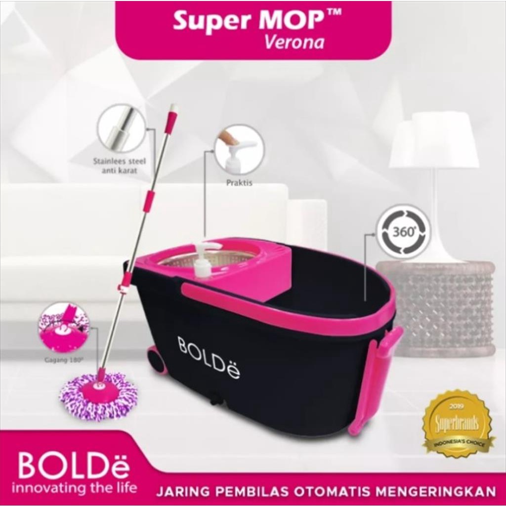 BOLDe Super Mop VERONA - Alat Pel Pembersih Lantai Perasan Stainless + Roda