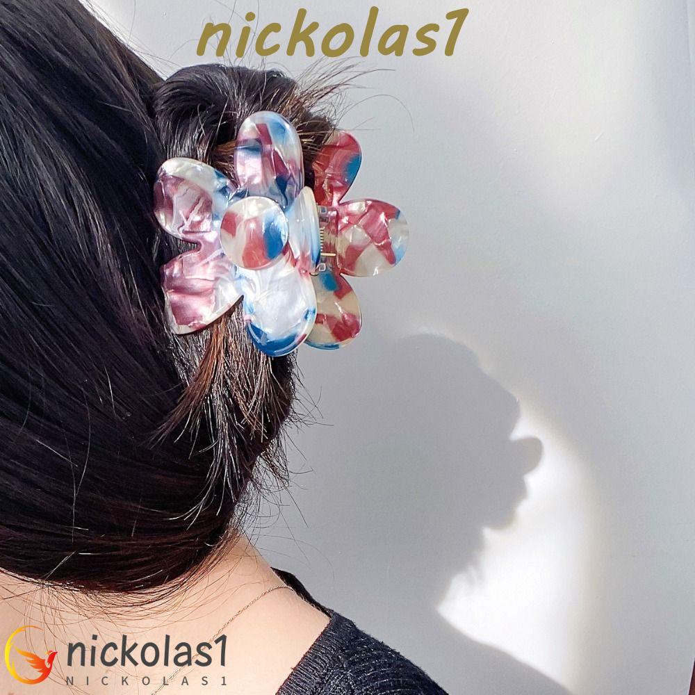 NICKOLAS1 Flower Hair Claw Fashion Sweet Indah Gaya Korea Jepit Rambut Untuk Perempuan Hiasan Kepala Klip Rambut Akrilik Untuk Wanita Klip Grab Besar