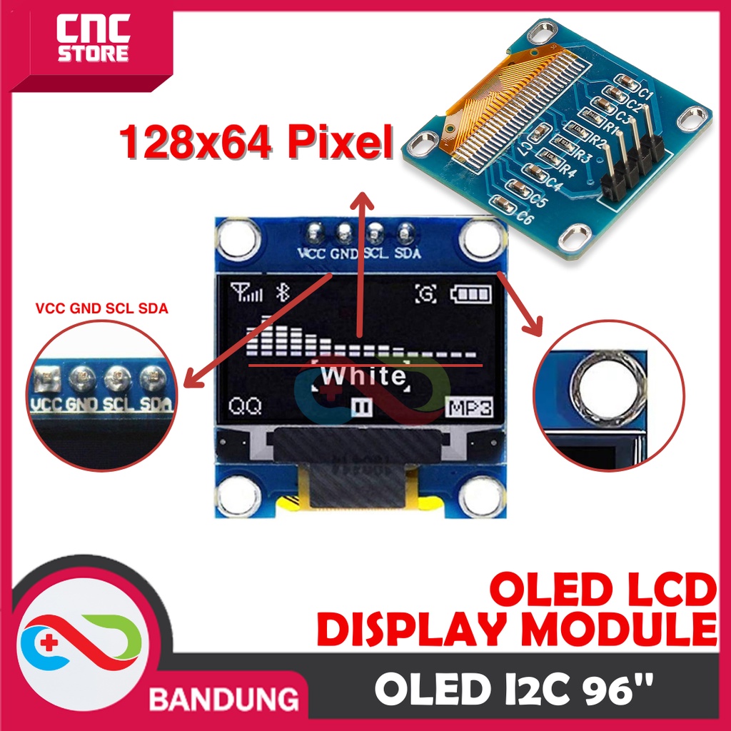 OLED WHITE PUTIH 0.96 INCH I2C IIC 128X64 DISPLAY MODULE LCD