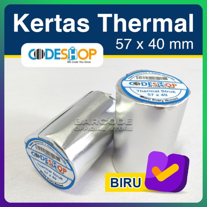 

Kertas Thermal Codeshop 57 x 40 mm Struk Printer Kasir 58mm Cetak Biru - ECO 57x30 Hitam PST79