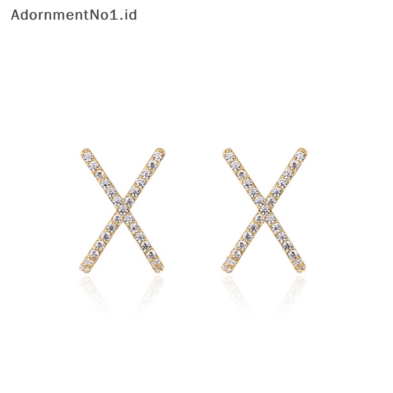 [AdornmentNo1] 1pasang gaya sederhana cahaya X-shaped Earrings Ear Stud Fashion kreatif berlian imitasi perhiasan untuk wanita gadis hadiah ulang tahun