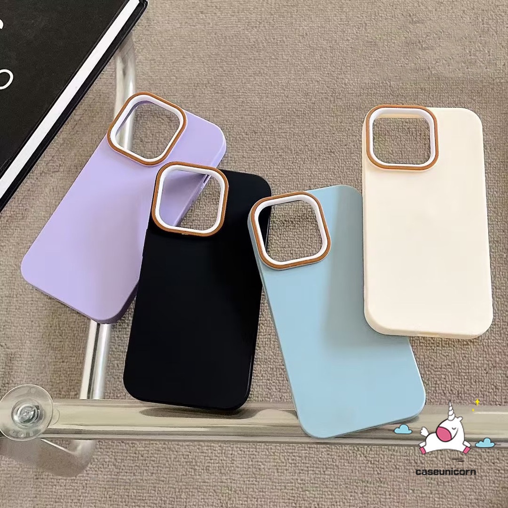 Luxury Macaron Color Phone Case Compatible for IPhone 7Plus 8Plus XR X 11 13 14 12 Pro Max XS MAX 7 8 Plus Simple Solid Color Simple Metal Lens Frame Skin Feel Anti-Fall Hard Cover