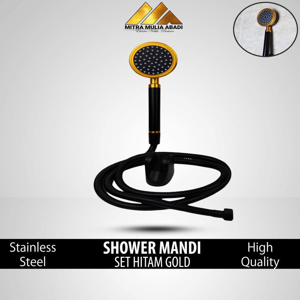 Hand Shower Mandi / Shower Mandi Set Hitam Gold / Kepala Hand Shower PVC Tebal