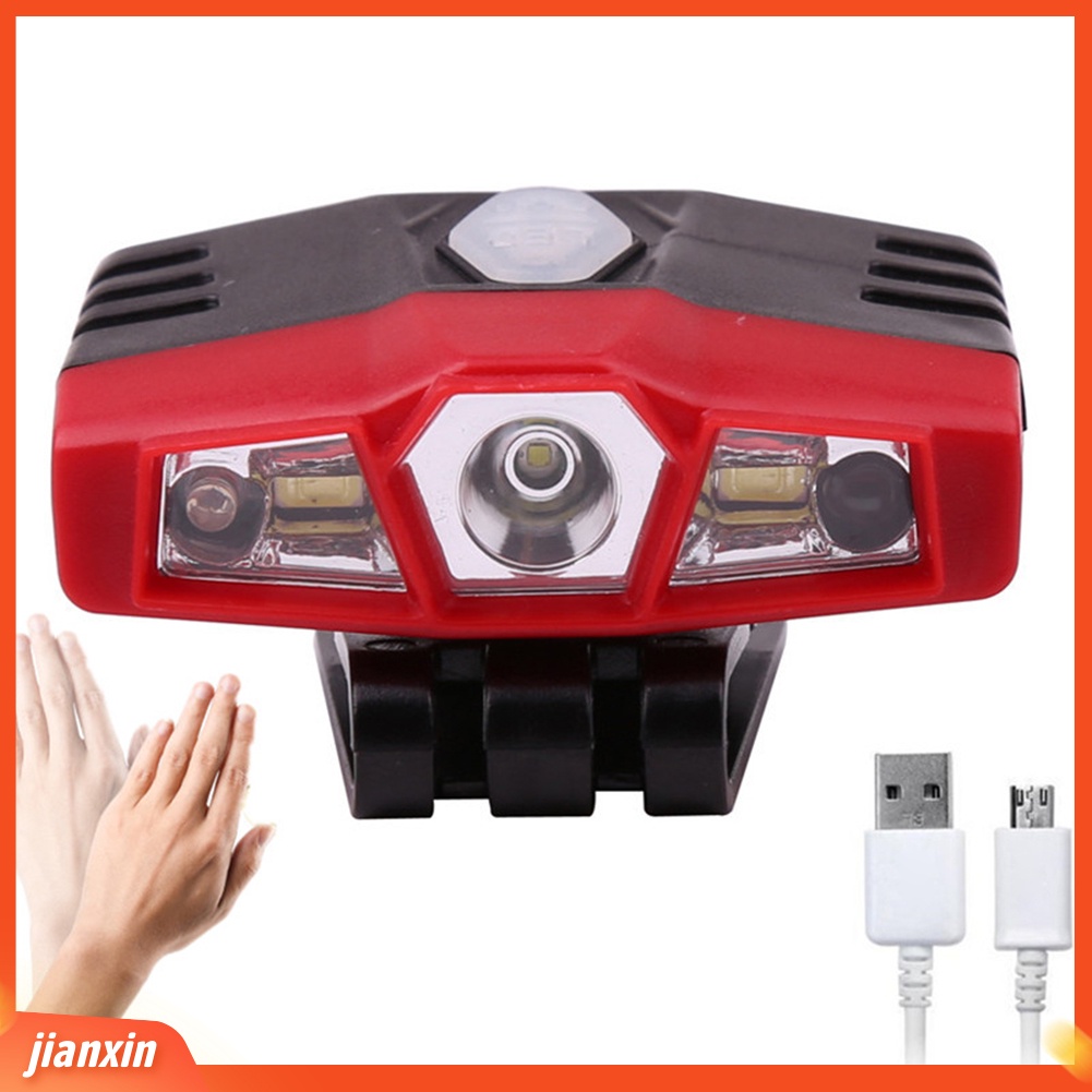 (In Stock) Lampu Topi Luar Ruangan Rechargeable USB COB Sensor Headlamp Memancing Klip Topi Cahaya