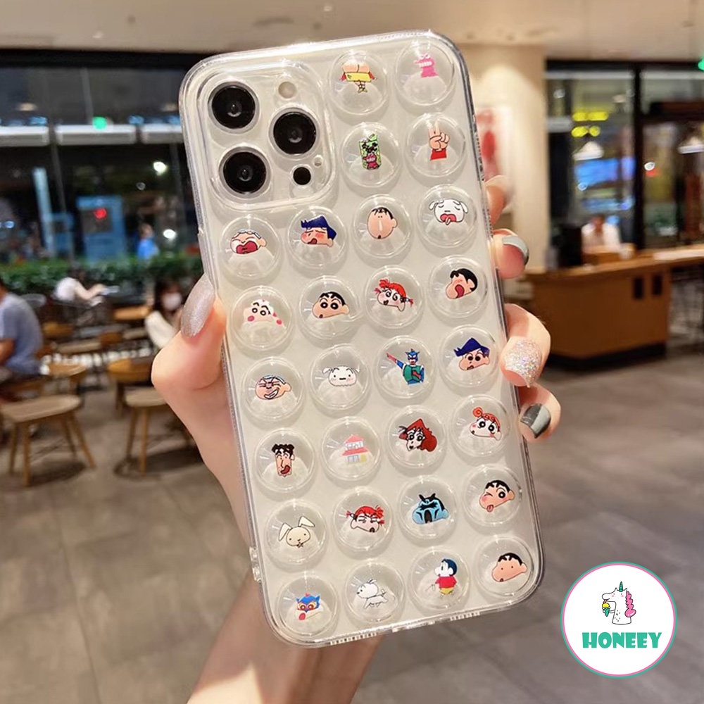 IPHONE Lucu 3D Kartun Chi-bi Maruko Gelembung Perlindungan Shockproof Casing Ponsel Untuk Iphone11 12 13 14 Pro Max X XR Xs7 8 Plus Penutup Belakang Bening