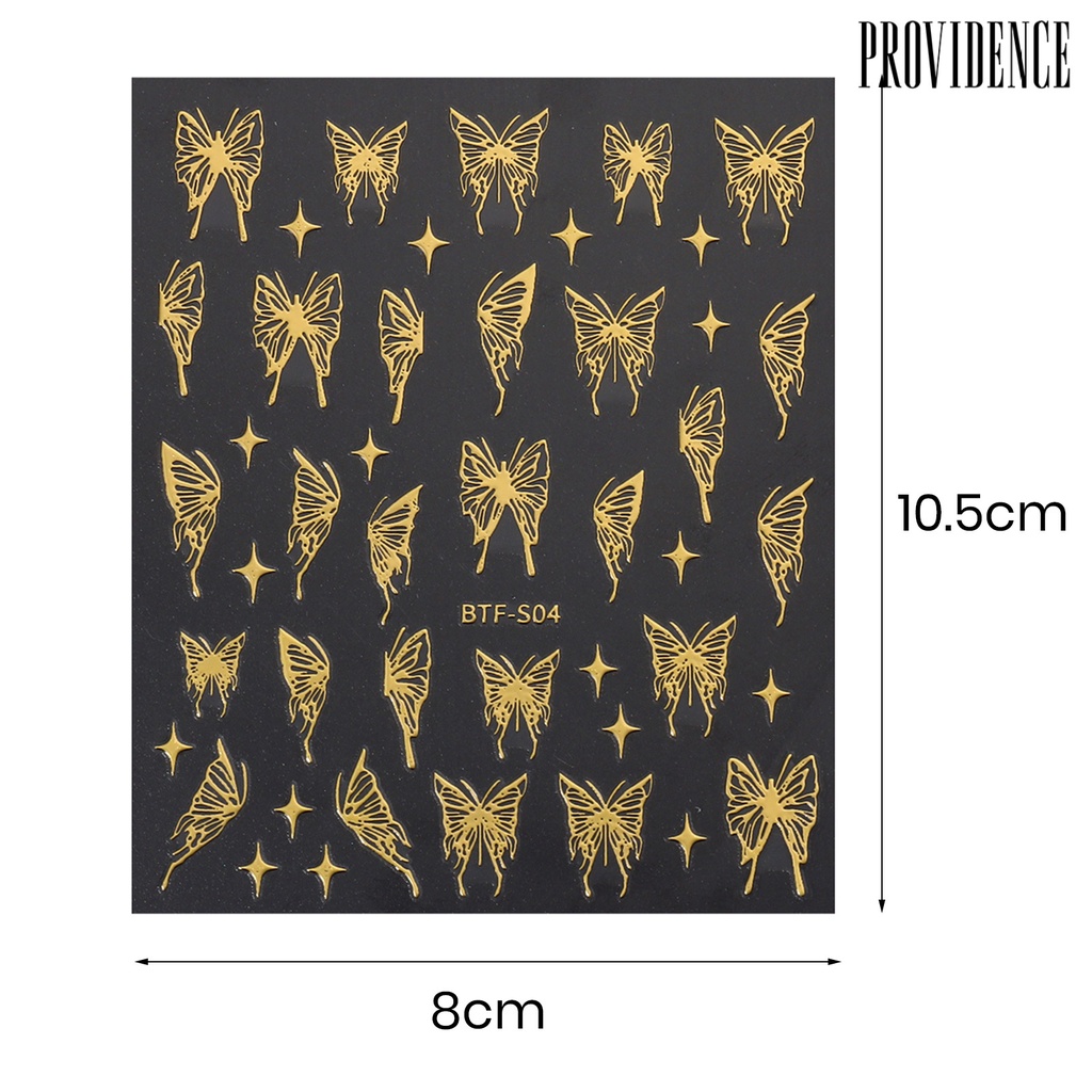 Providence 2lembar Hot Stamping Butterfly Nail Art Stiker Efek Mengkilap Ultra-Tipis Butterfly Decals DIY Manicure Perekat Dekorasi Kuku Perlengkapan Kuku