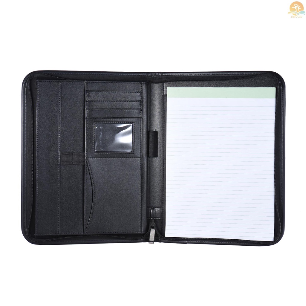 In Stock Multifungsi Profesional Bisnis Portfolio Padfolio Folder Dokumen Case Organizer A4 Kulit PU Penutup Resleting Dengan Holder Kartu Nama Memo Note Pad