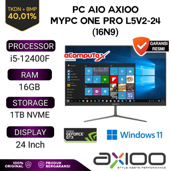 PC AIO AXIOO MYPC ONE PRO L5V2-24 (16N9) NVIDIA GTX1030-2GB TKDN RESMI