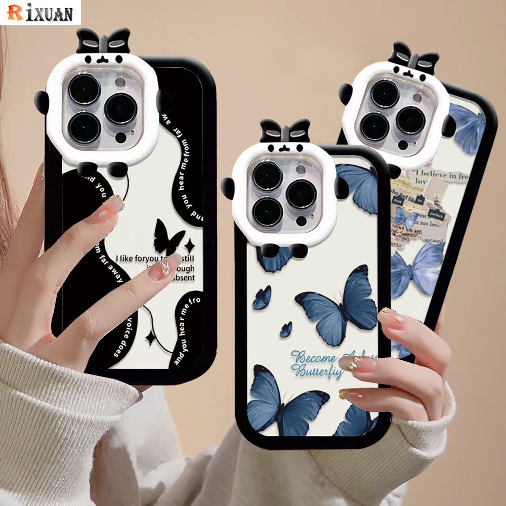 Redmi A2 A1 Redmi Note 12 Pro Note11 11S 10C 12C 10A 9C 9A 9T 9 Note10 Note9 Note8 Poco X5 X3 NFC M3 Lensa Monster Tahan Guncangan Kupu Hitam Kupu Hidup Soft Case RIXUAN