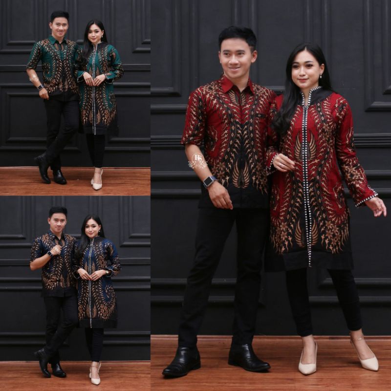 Batik Couple Tunik Baju Batik Couple Modern Premium Motif Bernekel Ziper M L XL XXL XXXL JUMBO