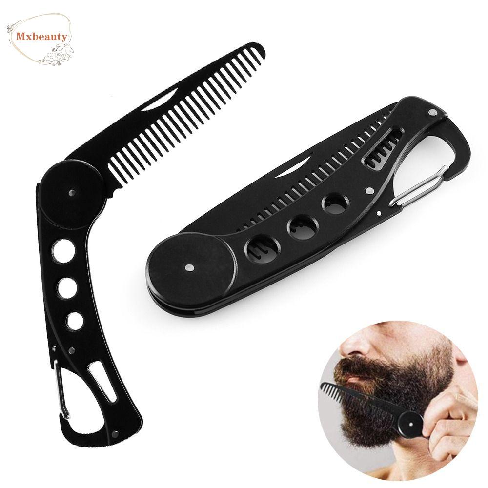 MXBEAUTY Sisir Styling Jenggot Pria, Sisir Lipat Stainless Steel Portabel, Alat Penata Rambut Sisir Kumis Hitam Anti-slip Tahan Lama Anti Statis Untuk Salon