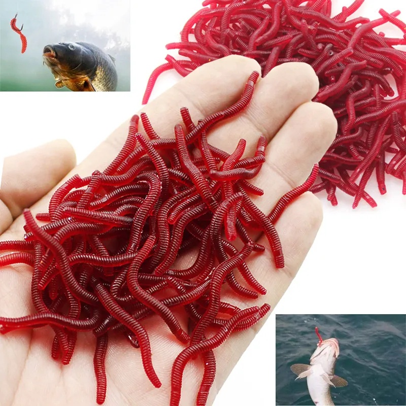 Garam Bau Simulasi Cacing Tanah Bau Amis Memancing Umpan/Silikon Buatan Umpan Amis/100 Pcs/lot Manusia Hidup Cacing Merah Lembut Umpan/Cacing Ikan Gurame Memancing tackle Aksesoris/