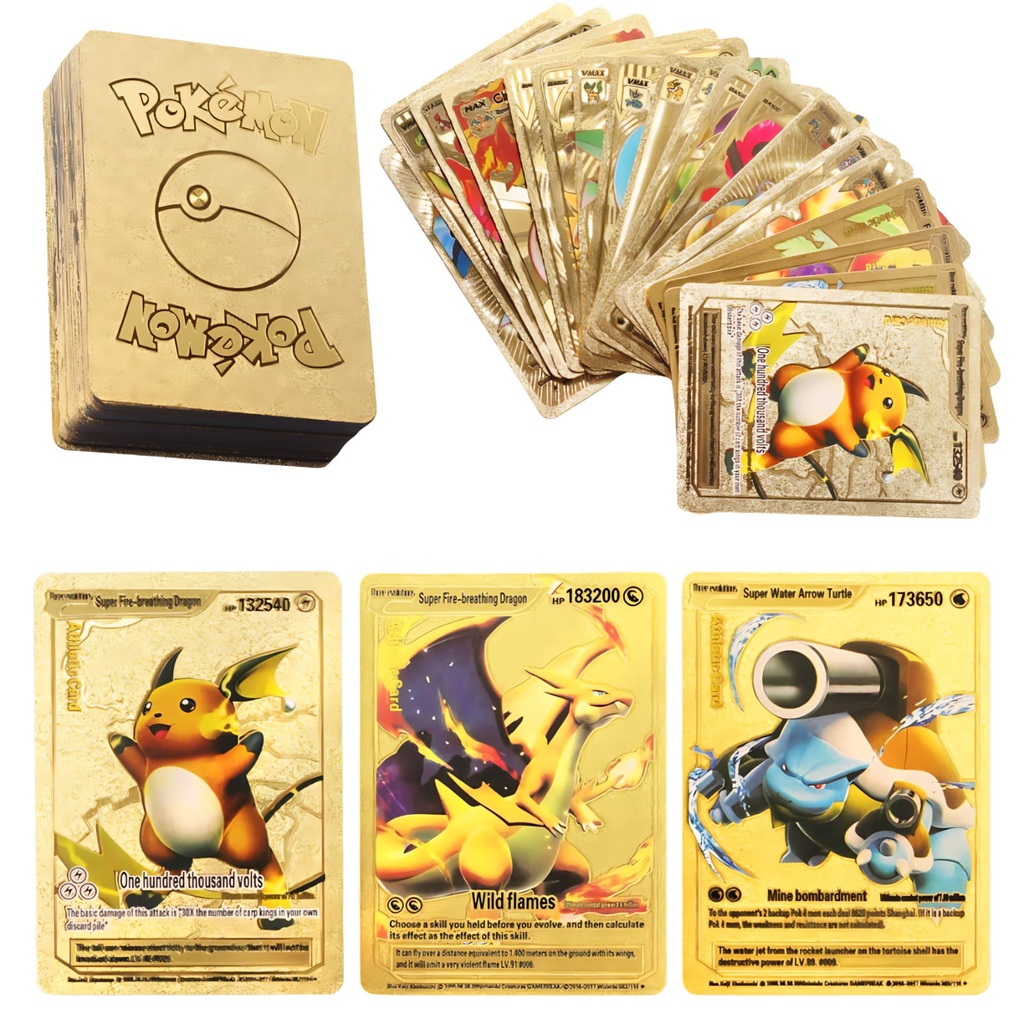 Kartu Pokemon 10 pcs Charizard Emas Bahasa Inggris Permainan Kartu Koleksi