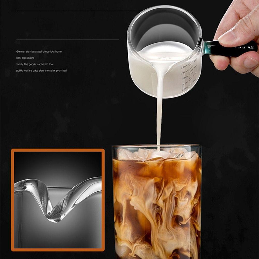 Single Spout V-shape Mouth, Single Spout Mulut Bentuk V, Pitcher Susu Dengan Skala80/150ml Kaca Barista