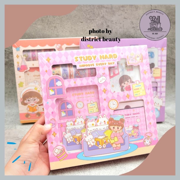 

✨BISA COD✨ -jurnal 4 in 1 kode s001 STUDY HARD ISI WASHI TAPE STIKER STICKY NOTES