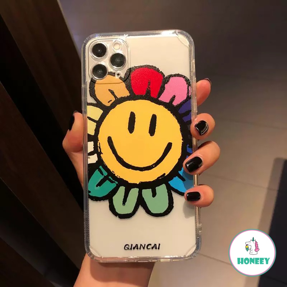 Casing Ponsel Smiley Bunga Warna-Warni Kompatibel Untuk iPhone 14 Pro Max13 12 11 Pro Max Xr Xs 7 8Plus Lembut TPU Transparan Sarung Hp