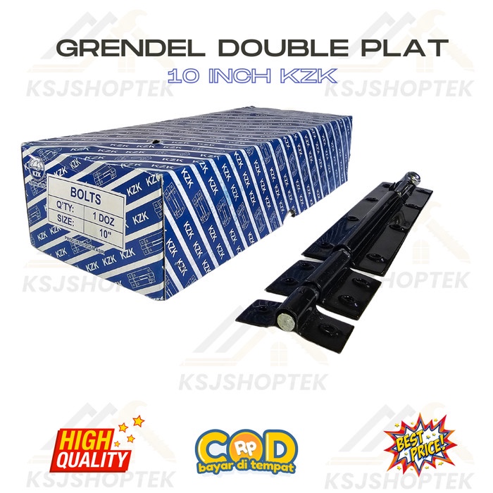 Grendel Double Plat KZK 10 Inch 25 CM Hitam Jendela Pintu Kuat Tebal