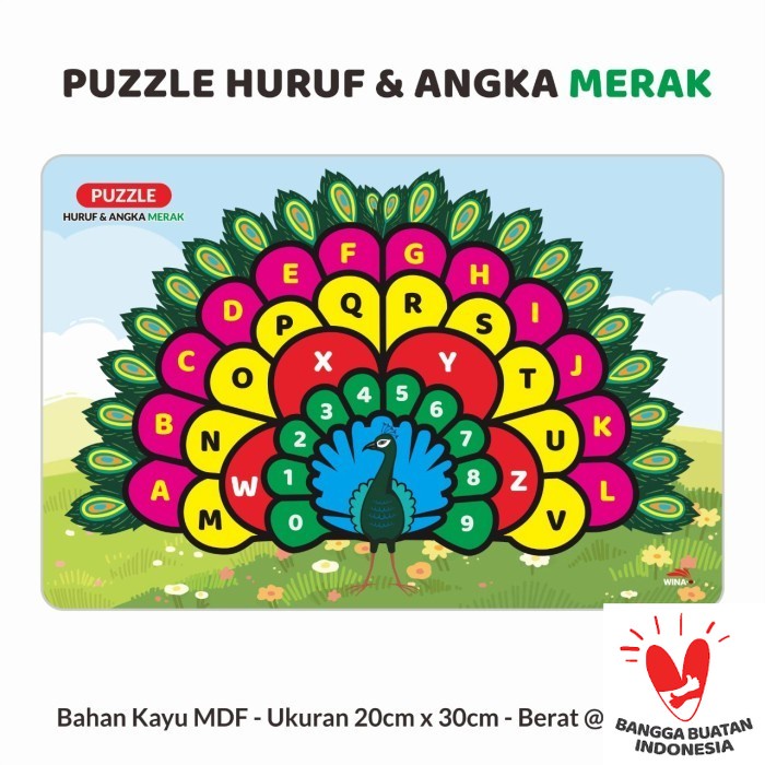 Mainan Anak Terlaris Puzzle Kayu - Huruf Abjad Merak