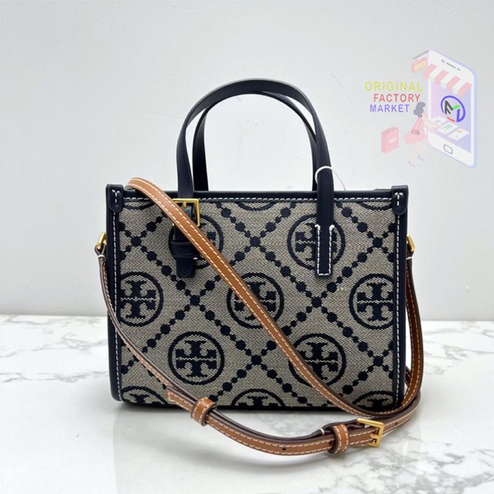 TAS TB MINI T MONOGRAM SQUARE TOTE 147682 Royal Navy Vs