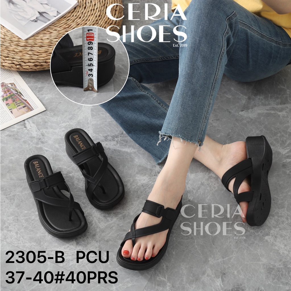Sandal Jepit Wedges Wanita Slip On Karet PVC Rubber Tinggi Hak 5 Cm Sol Anti Slip BALANCE 2305