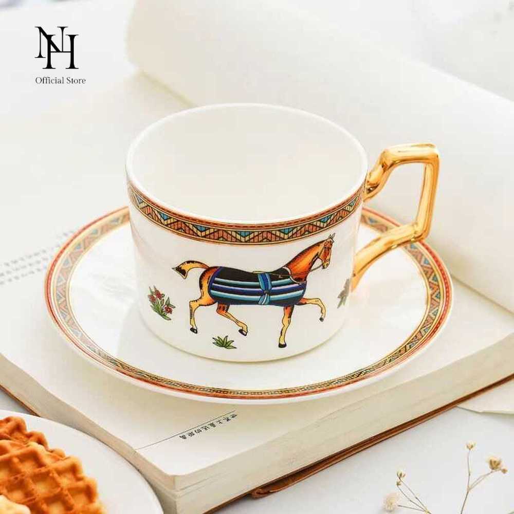 Hermes Set Cangkir Piring Kopi Luxury Ceramic Mugs 200ml - E212