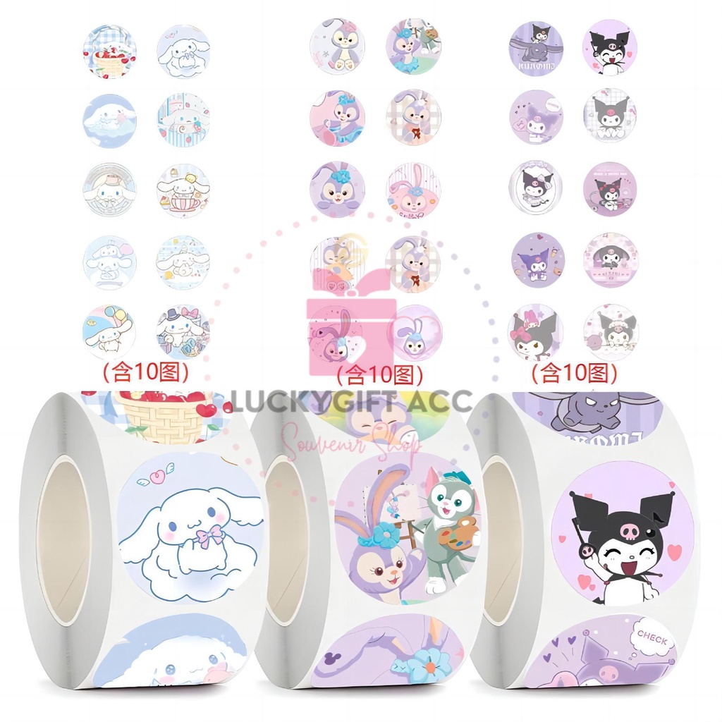 

(500PCS) NEW STICKER ROLL 2023 MOTIF SANRIO / STIKER ROLL 500 PCS MOTIF CINNAMOROL MELODY KUROMI