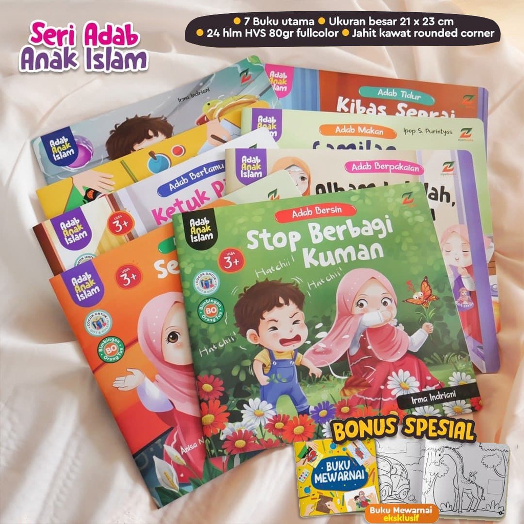 Buku Anak : Seri Adab Anak Islam (7 Buku + Bonus 1 Buku Mewarnai)