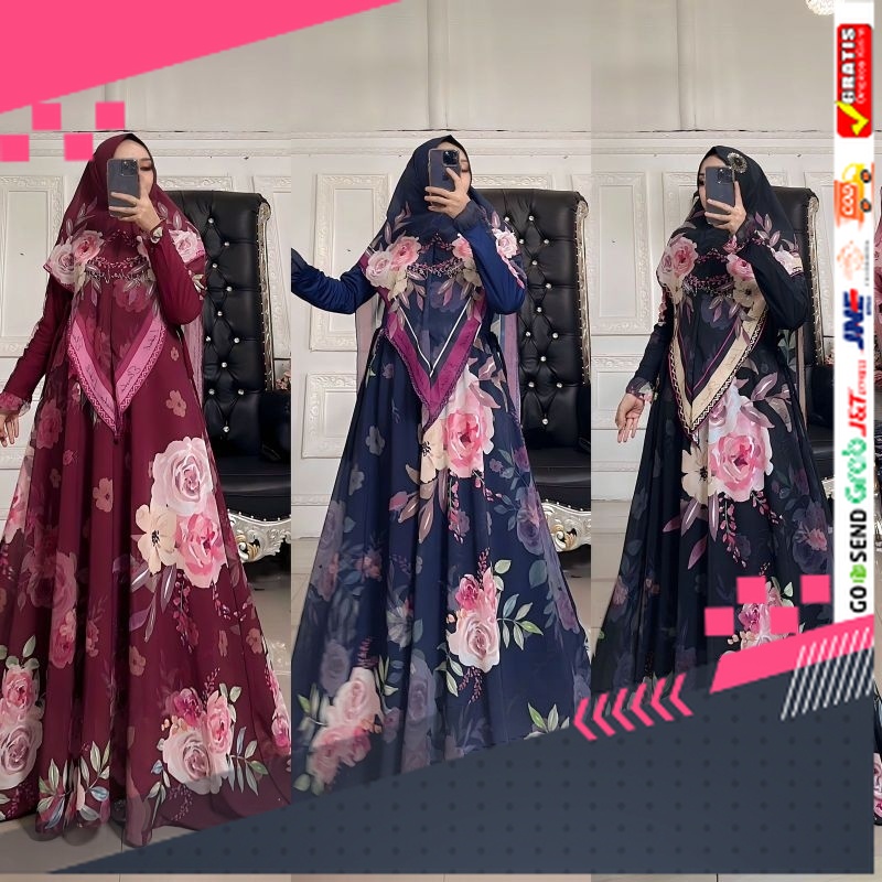 BAJU GAMIS MODEL BARU TERMURAH STYLE TRENDY /NIN'S - KARISSA GAMIS PRINTING KHIMAR PARI PREMIUM Ori 