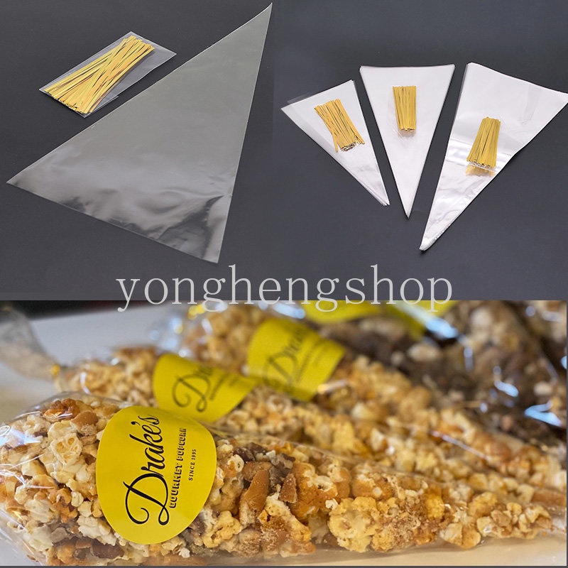 50pcs/set Bening Kerucut Permen Tas Penyimpanan Pernikahan Ulang Tahun Pesta Nikmat Popcorn Manisan Permen Kemasan Bag Untuk Baby Shower Hadiah Kantong