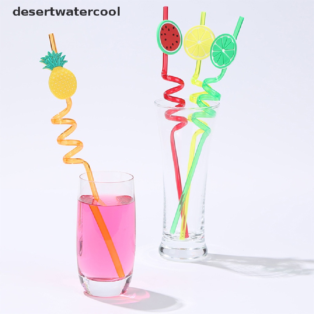 Deid 4pcs Reusable PVC Sedotan Minum Lucu Sedotan Buah Hawaii Party Table Decor Martijn