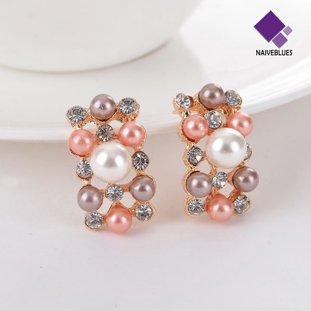 Naiveblue &gt; 2pcs/Set Perhiasan Pernikahan Mutiara Imitasi Multi Warna Mewah Halus Wanita Kalung