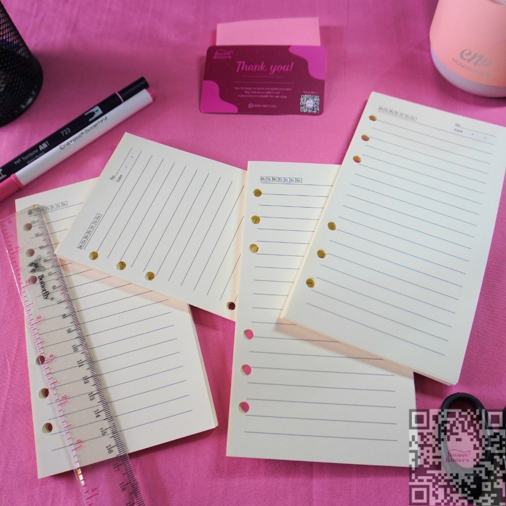 

[ 100gsm ] LOOSE LEAF Refill Kertas Binder Diari Korea A6 Ring 6 Lubang Motif Line Garis