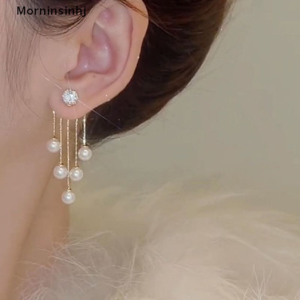 Mornin Anting Rumbai Mutiara Zirkon Yang Indah Perhiasan Gaya Korea Tassel Drop Earrings id