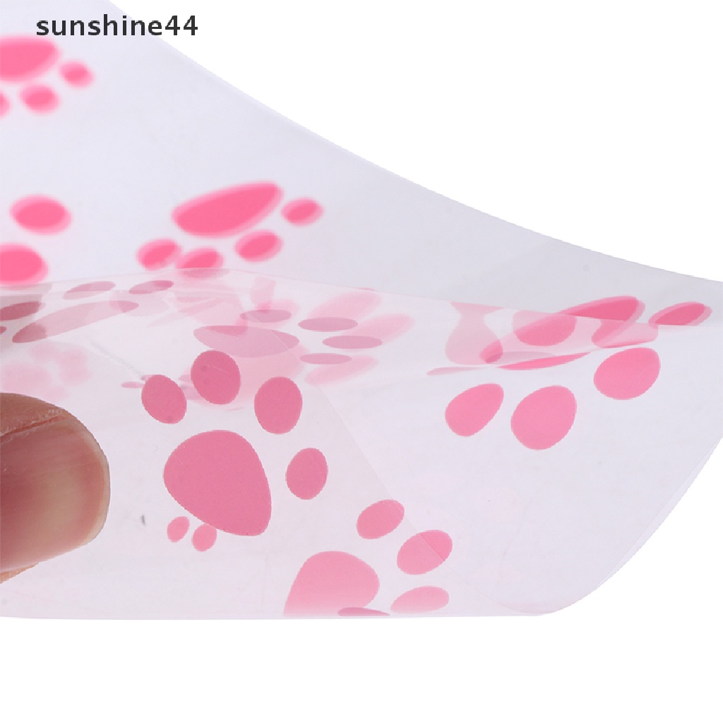 Sunshine 50/100Pcs Kantong Plastik Motif Telapak Kucing Pink Dengan Ikatan Twist Perlengkapan Pesta Ulang Tahun ID