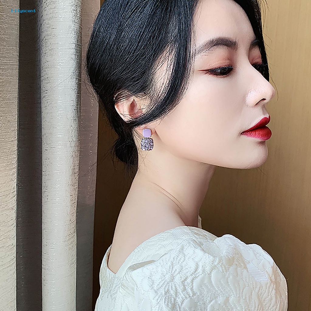 Lilyscent 1pasang Cahaya Mewah Menjuntai Anting-Anting Aksesoris Pakaian Pesona Ungu Faux Kristal Stud Earrings Eropa Dan Amerika