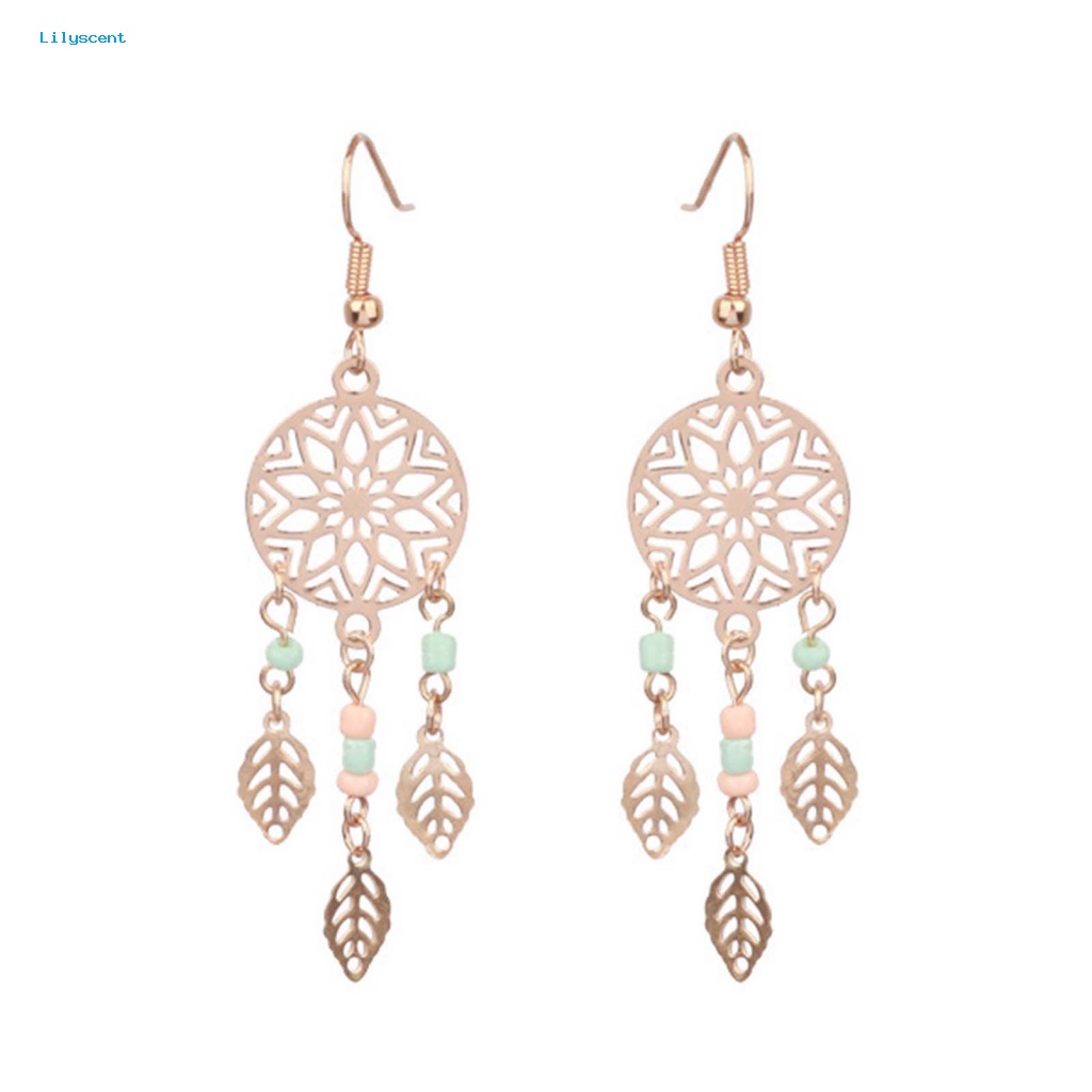 Lilyscent 1pasang Shiny Boho Earrings Perhiasan Pesta Gaya Etnik Rumbai Pesona Anting Bentuk Bunga