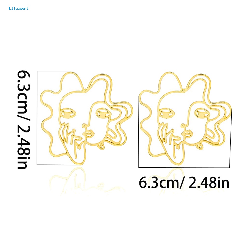 Lilyscent Kreatif Wanita Berongga Wajah Abstrak Pesona Statement Stud Earrings Perhiasan Pesta