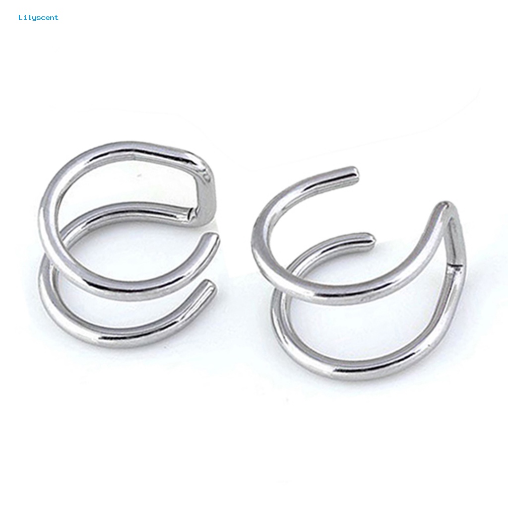 Lilyscent Anting Non Tindik Stainless Steel Untuk Pesta Unisex 2-row Fake Cartilage Ear Clip Keren