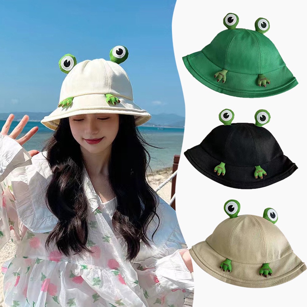 Topi Nelayan Kodok Lucu Wanita Perempuan Kartun Lucu Topi Musim Panas Outdoor Tabir Surya Bucket Hat